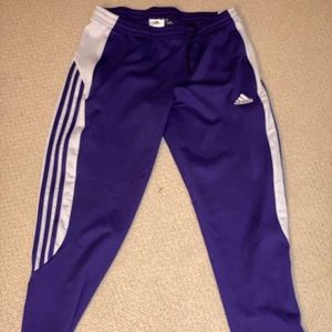 Unworn purple and white Adidas pants